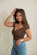 GEDRAPPEERDOFF-SCHOULDER BODYSUIT TOP