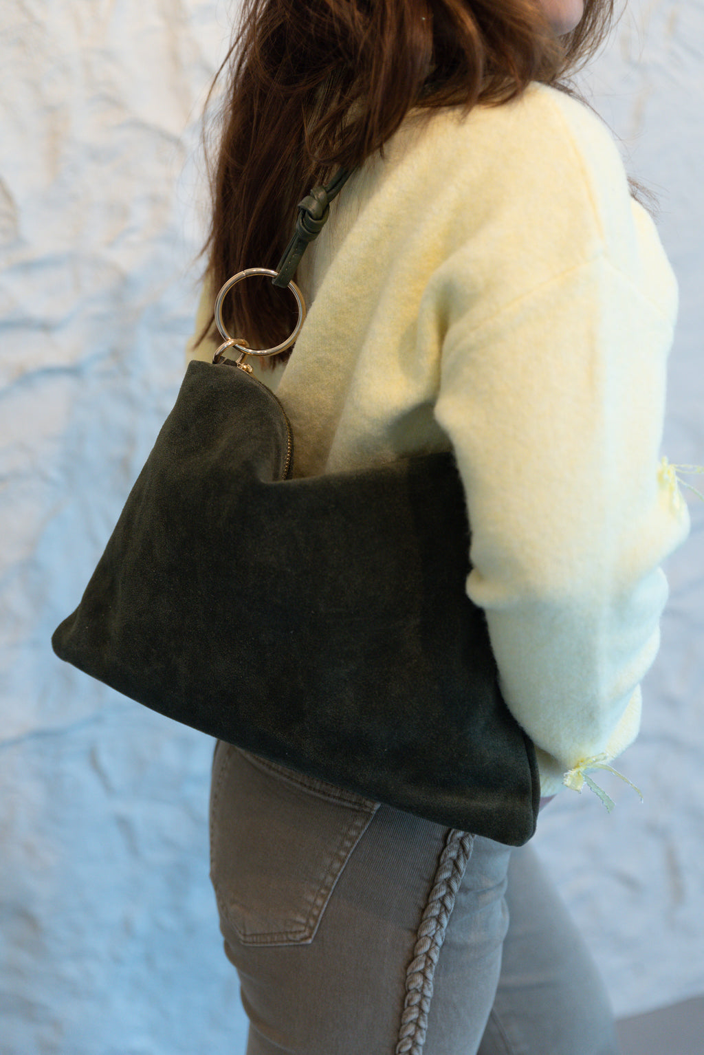 NINA KHAKI SUEDE BAG