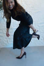 SATIJNEN MIDI-ROK MET STRASS STENEN