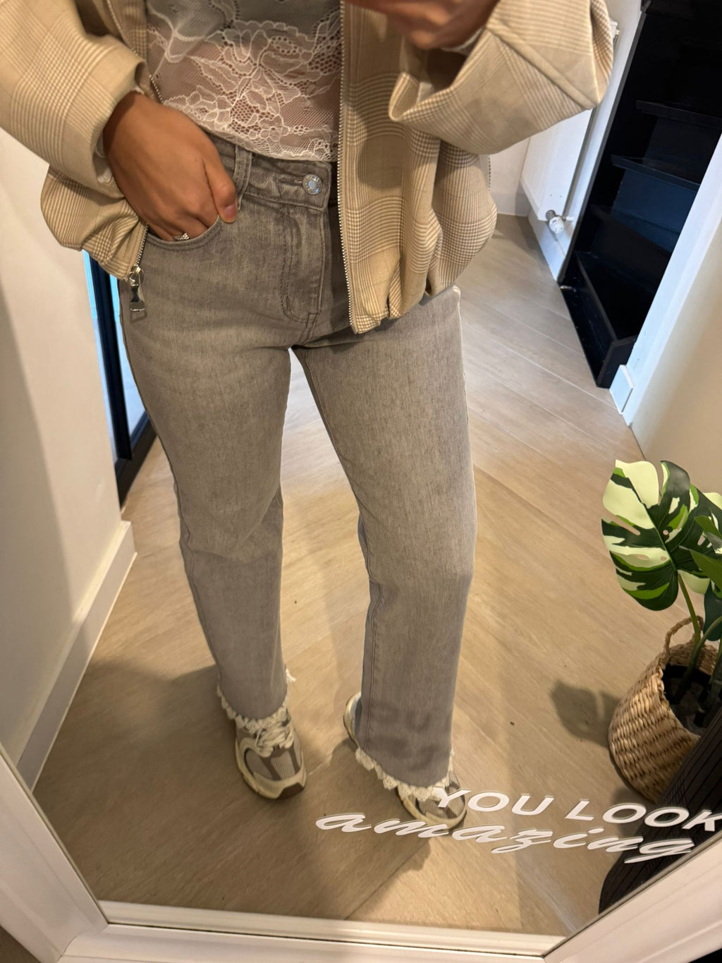 GREY LACE JEANS