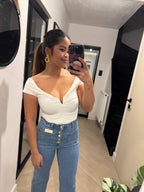 GEDRAPPEERDOFF-SCHOULDER BODYSUIT TOP